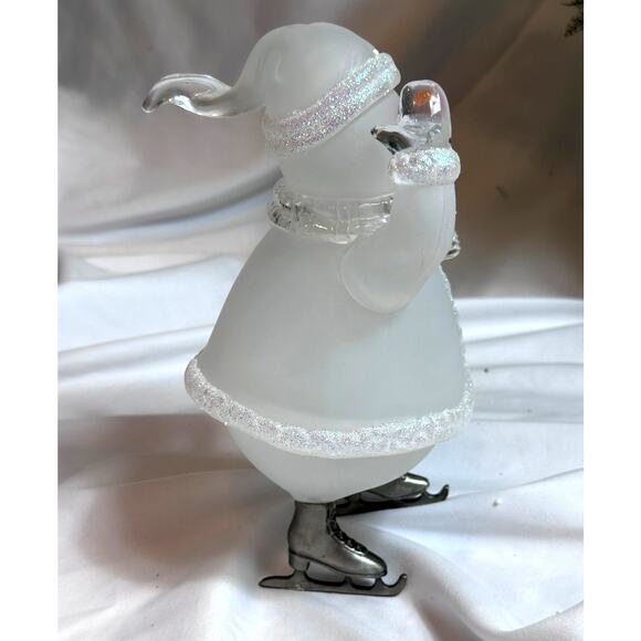 Vintage Christmas Around the World Skating Snowman Frosted Glass - Picture 14 of 16